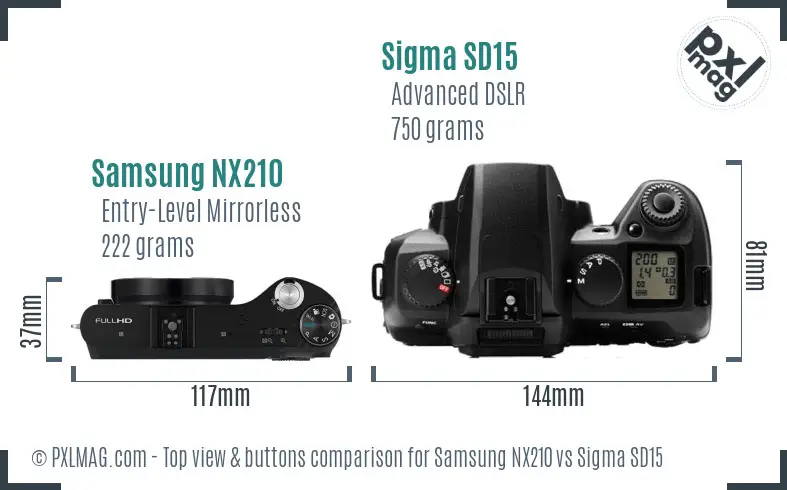Samsung NX210 vs Sigma SD15 top view buttons comparison