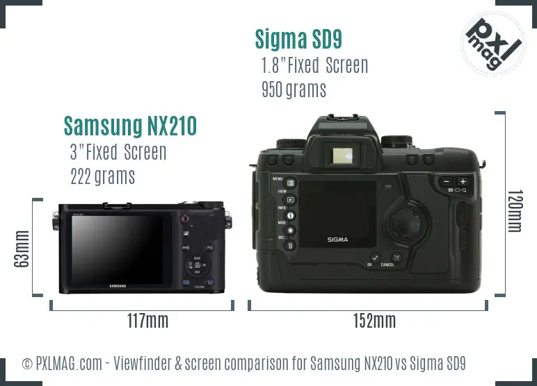 Samsung NX210 vs Sigma SD9 Screen and Viewfinder comparison