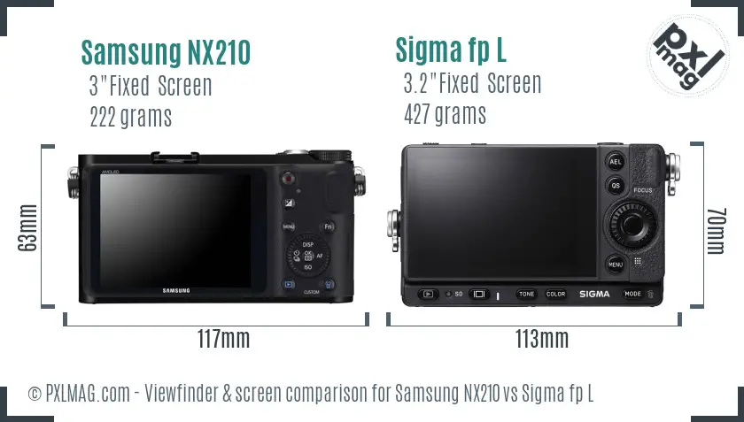 Samsung NX210 vs Sigma fp L Screen and Viewfinder comparison