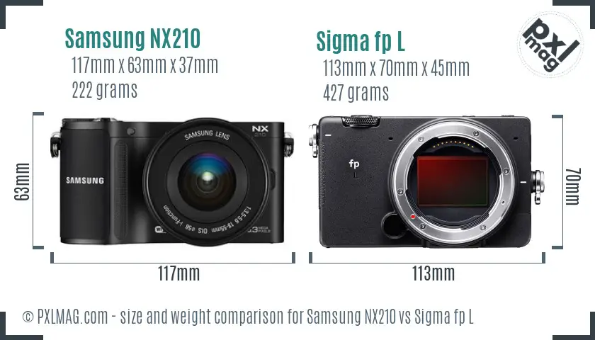 Samsung NX210 vs Sigma fp L size comparison