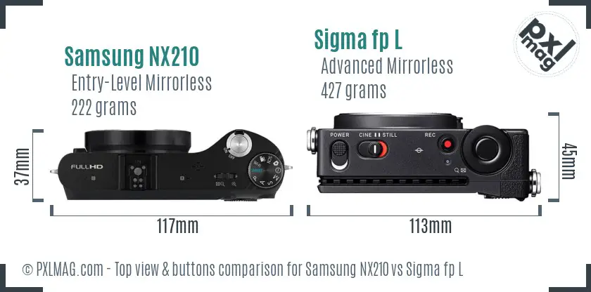 Samsung NX210 vs Sigma fp L top view buttons comparison