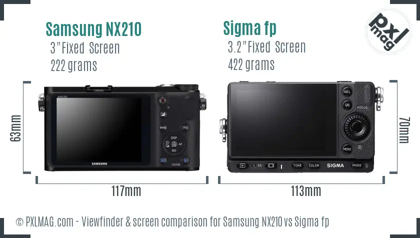 Samsung NX210 vs Sigma fp Screen and Viewfinder comparison
