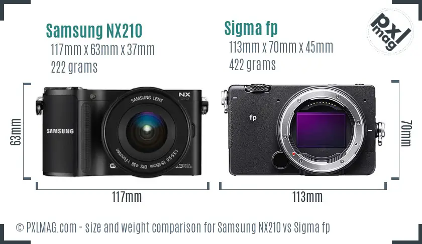 Samsung NX210 vs Sigma fp size comparison