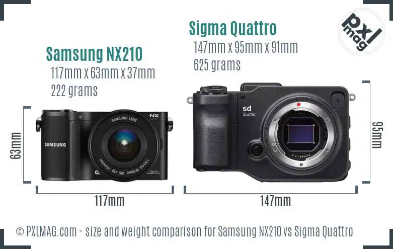 Samsung NX210 vs Sigma Quattro size comparison