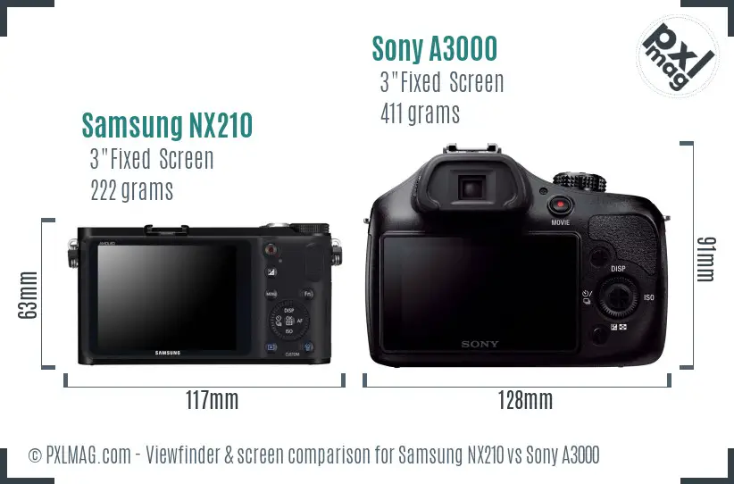 Samsung NX210 vs Sony A3000 Screen and Viewfinder comparison