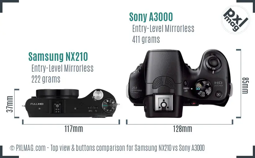 Samsung NX210 vs Sony A3000 top view buttons comparison