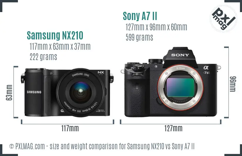 Samsung NX210 vs Sony A7 II size comparison