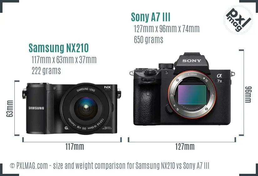 Samsung NX210 vs Sony A7 III size comparison