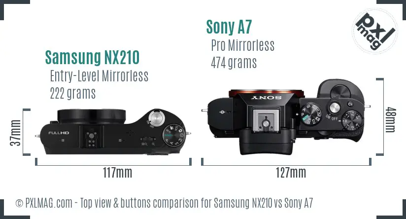 Samsung NX210 vs Sony A7 top view buttons comparison