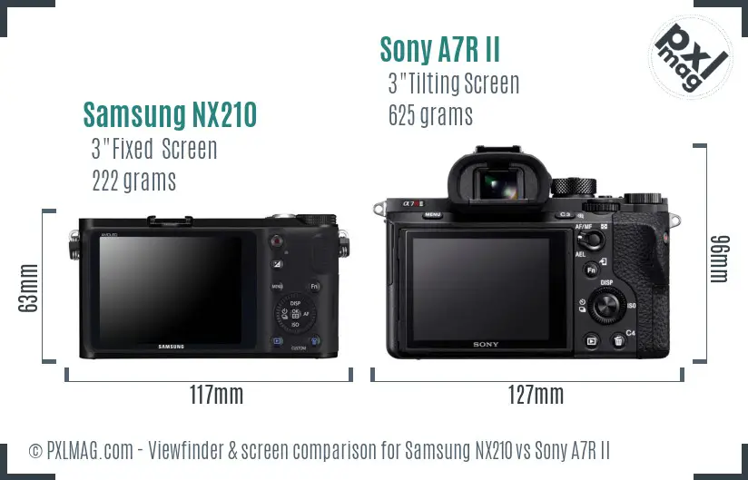 Samsung NX210 vs Sony A7R II Screen and Viewfinder comparison