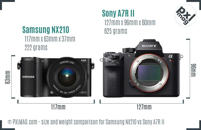 Samsung NX210 vs Sony A7R II size comparison