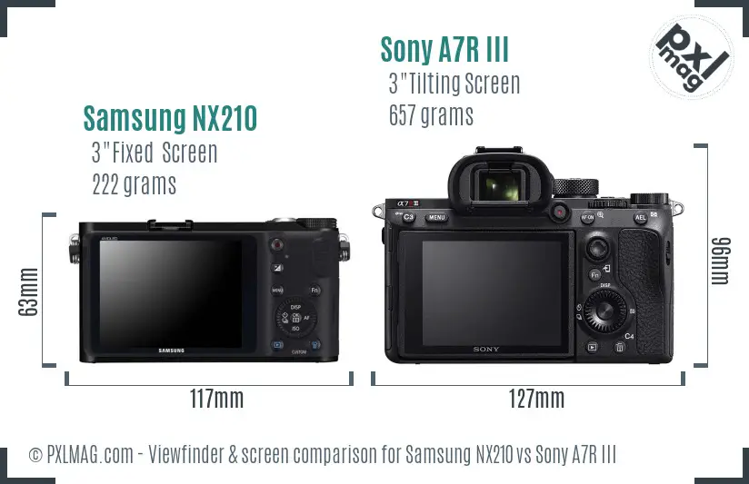 Samsung NX210 vs Sony A7R III Screen and Viewfinder comparison