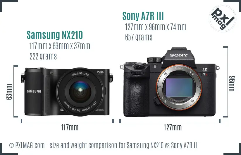 Samsung NX210 vs Sony A7R III size comparison