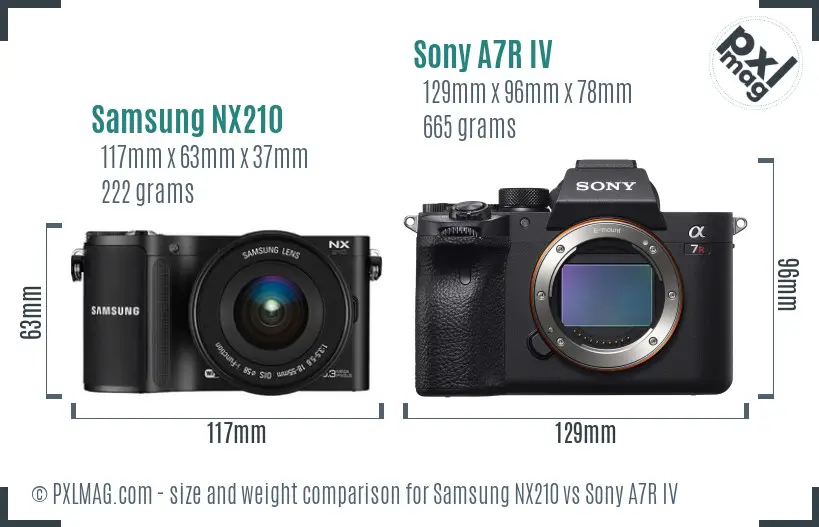 Samsung NX210 vs Sony A7R IV size comparison