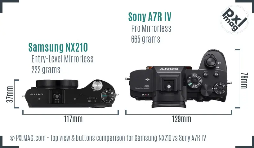 Samsung NX210 vs Sony A7R IV top view buttons comparison