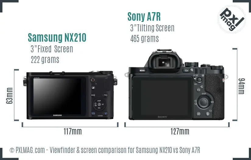Samsung NX210 vs Sony A7R Screen and Viewfinder comparison