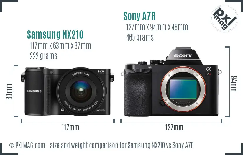 Samsung NX210 vs Sony A7R size comparison