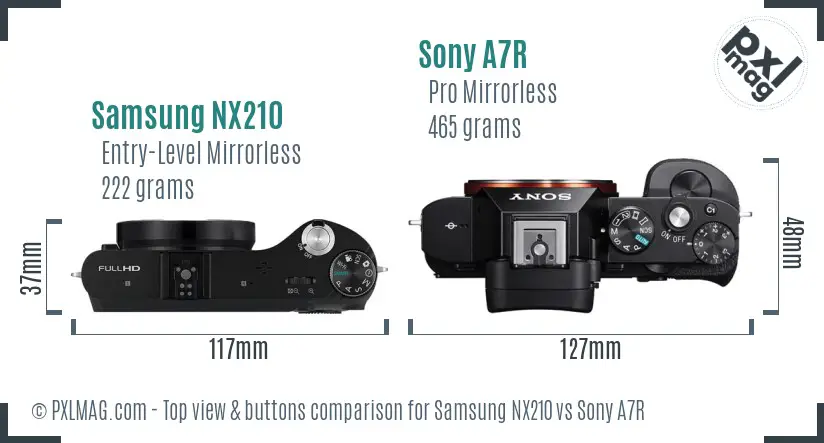 Samsung NX210 vs Sony A7R top view buttons comparison