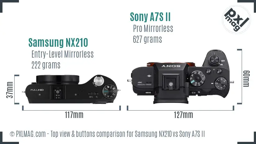 Samsung NX210 vs Sony A7S II top view buttons comparison