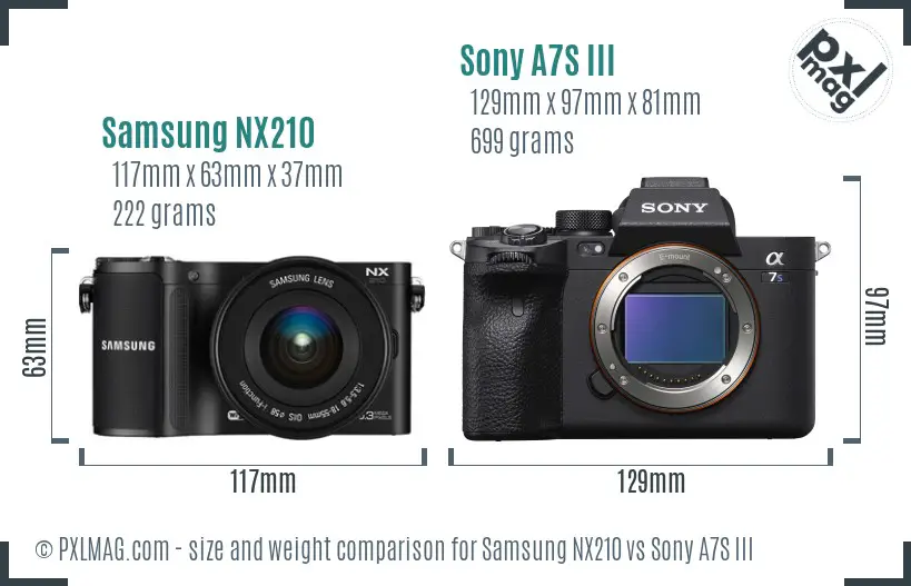 Samsung NX210 vs Sony A7S III size comparison