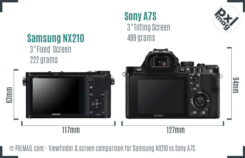 Samsung NX210 vs Sony A7S Screen and Viewfinder comparison