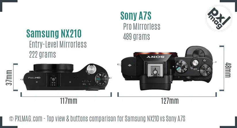 Samsung NX210 vs Sony A7S top view buttons comparison