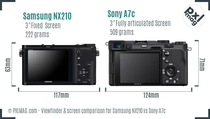 Samsung NX210 vs Sony A7c Screen and Viewfinder comparison