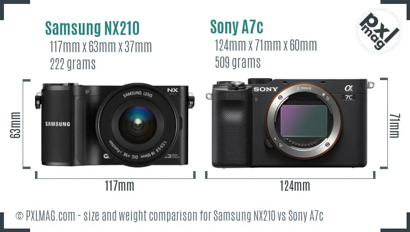 Samsung NX210 vs Sony A7c size comparison
