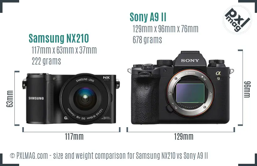 Samsung NX210 vs Sony A9 II size comparison