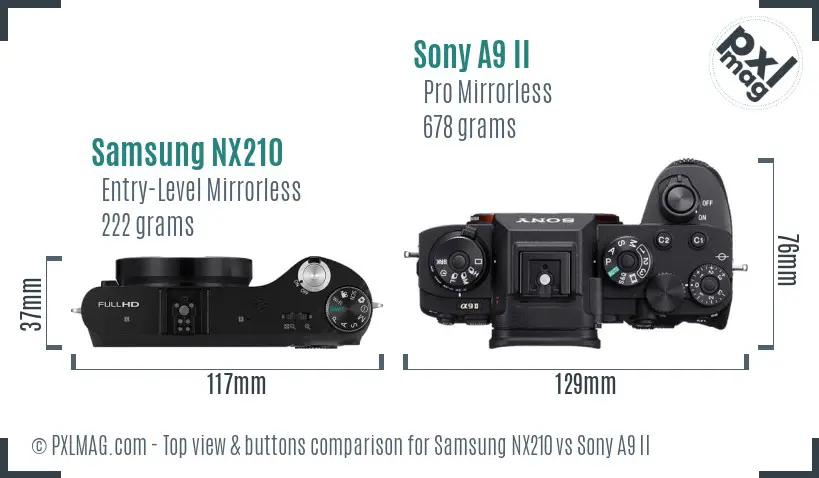 Samsung NX210 vs Sony A9 II top view buttons comparison