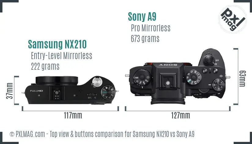 Samsung NX210 vs Sony A9 top view buttons comparison