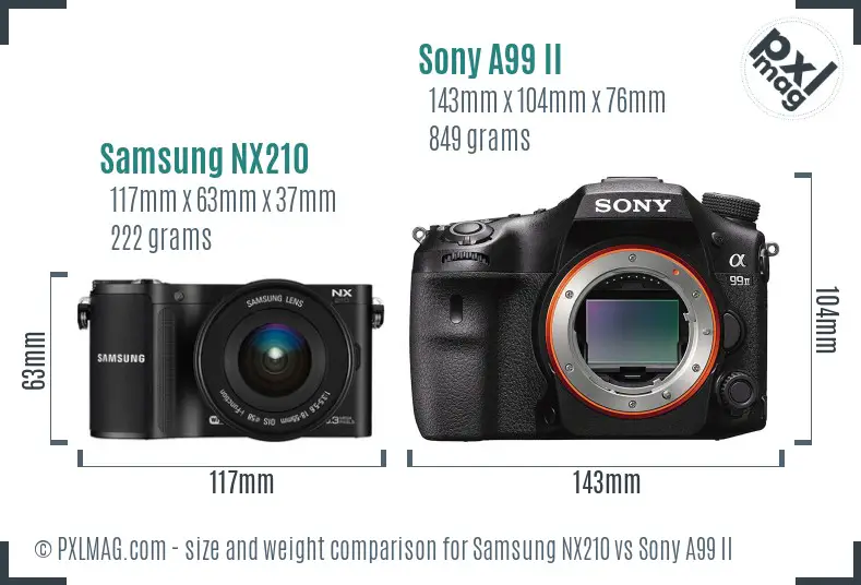 Samsung NX210 vs Sony A99 II size comparison