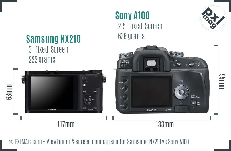 Samsung NX210 vs Sony A100 Screen and Viewfinder comparison