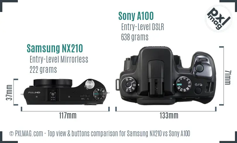 Samsung NX210 vs Sony A100 top view buttons comparison