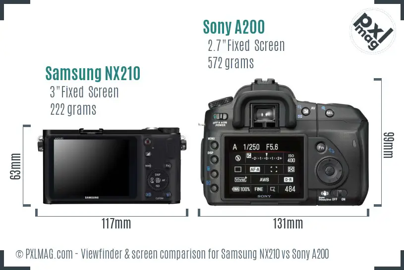 Samsung NX210 vs Sony A200 Screen and Viewfinder comparison