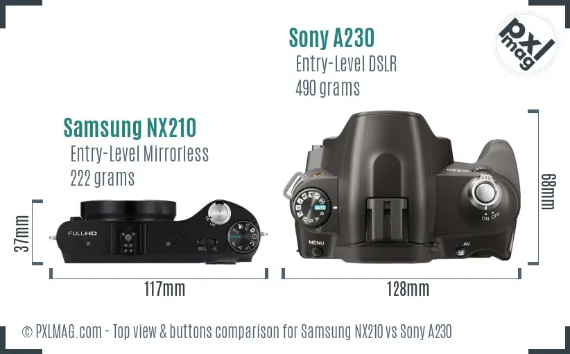 Samsung NX210 vs Sony A230 top view buttons comparison