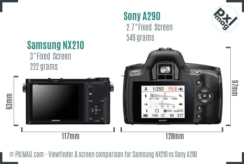 Samsung NX210 vs Sony A290 Screen and Viewfinder comparison