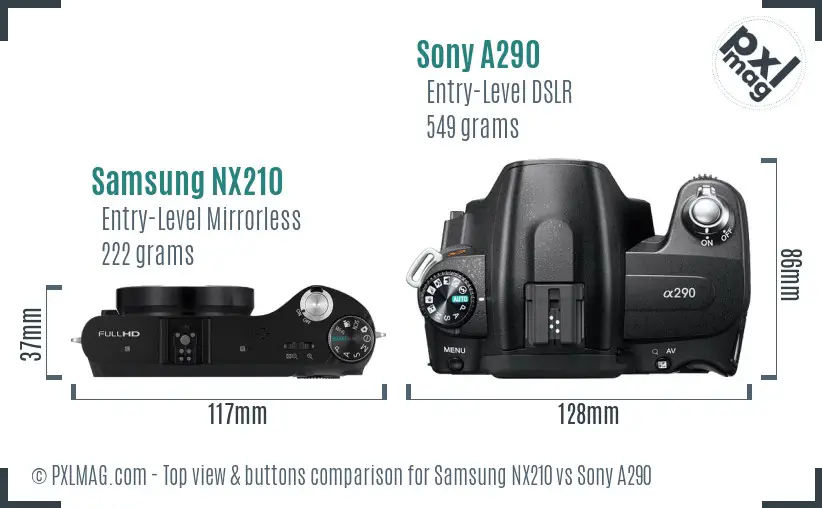 Samsung NX210 vs Sony A290 top view buttons comparison