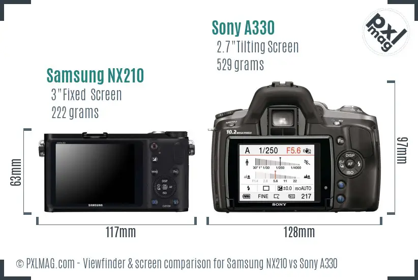 Samsung NX210 vs Sony A330 Screen and Viewfinder comparison