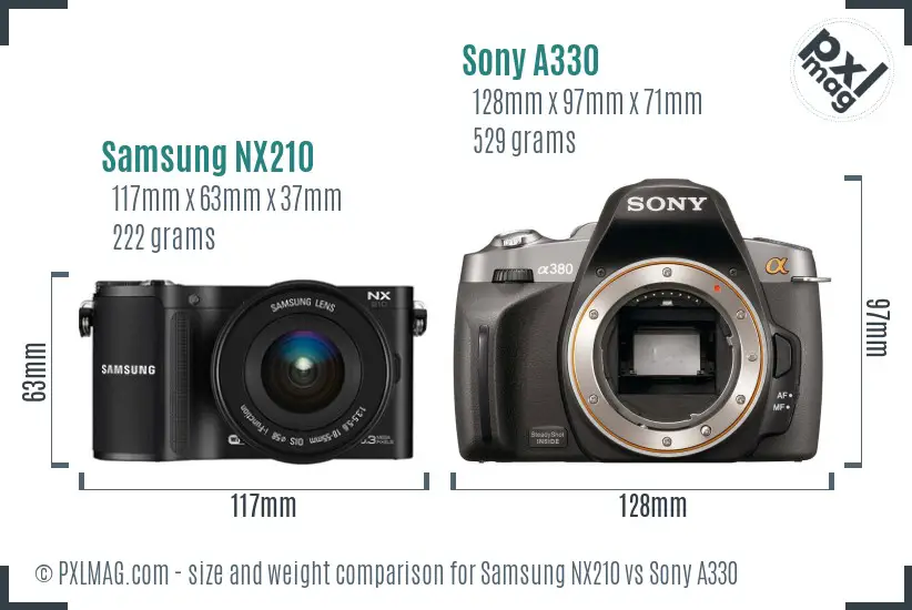 Samsung NX210 vs Sony A330 size comparison