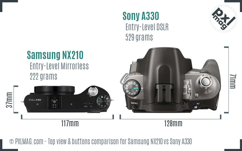 Samsung NX210 vs Sony A330 top view buttons comparison