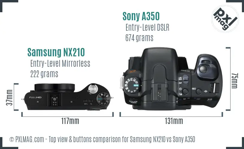 Samsung NX210 vs Sony A350 top view buttons comparison