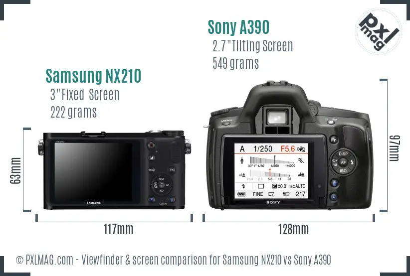Samsung NX210 vs Sony A390 Screen and Viewfinder comparison