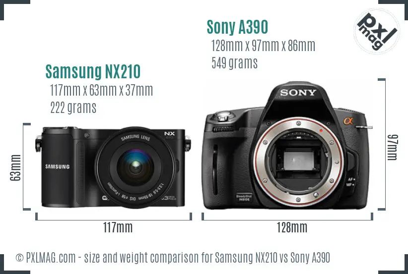 Samsung NX210 vs Sony A390 size comparison