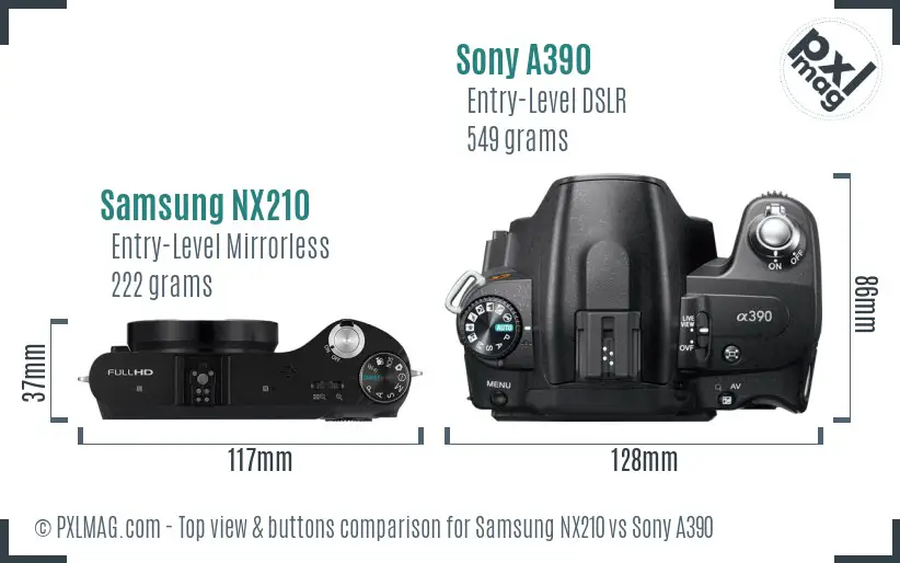 Samsung NX210 vs Sony A390 top view buttons comparison