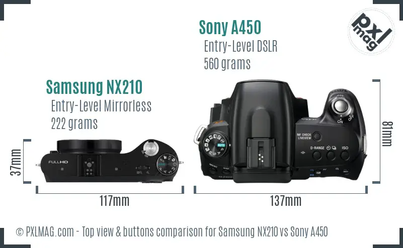 Samsung NX210 vs Sony A450 top view buttons comparison