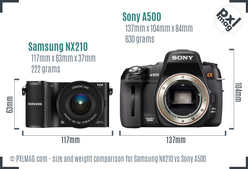 Samsung NX210 vs Sony A500 size comparison