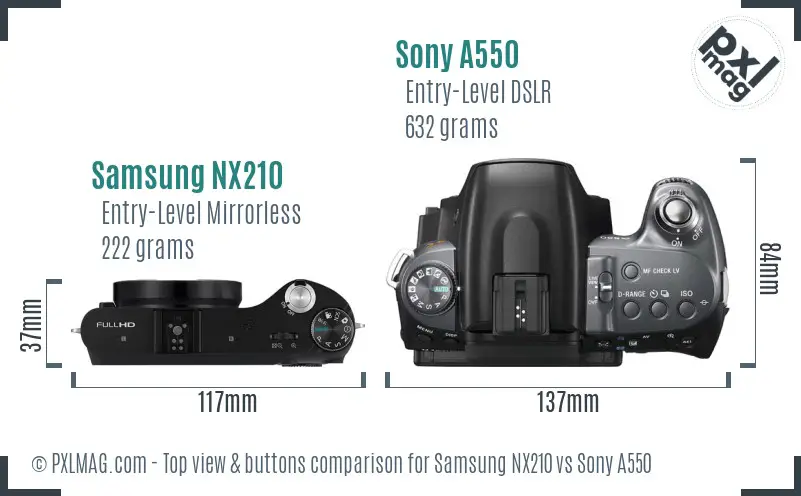 Samsung NX210 vs Sony A550 top view buttons comparison