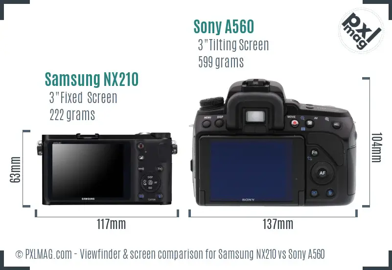 Samsung NX210 vs Sony A560 Screen and Viewfinder comparison