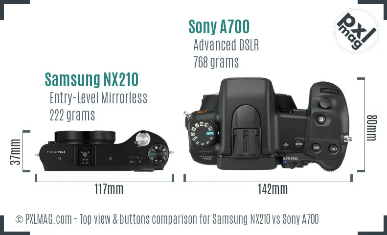 Samsung NX210 vs Sony A700 top view buttons comparison